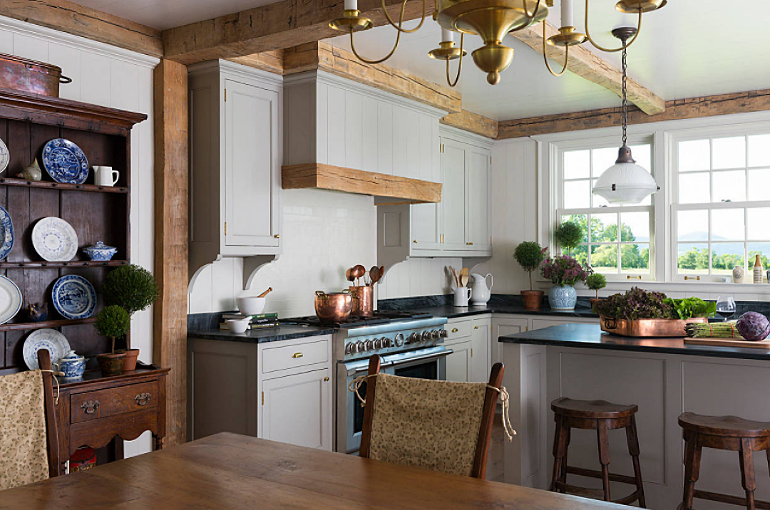 country kitchen in Greek revival farmhouse