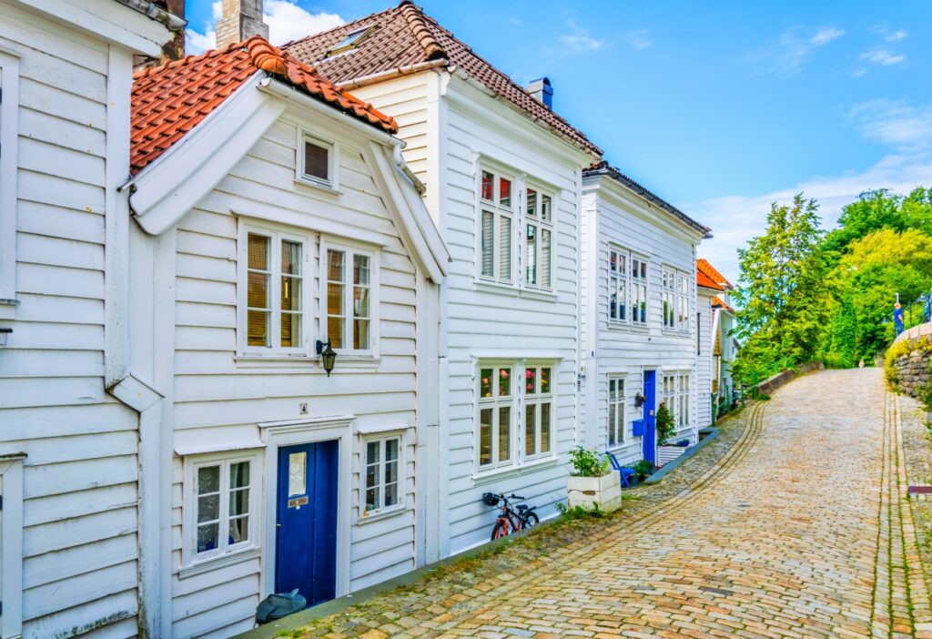 View of an old wooden house in the Norwegian city Bergen.