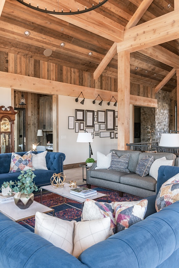 modern country family room in big cabin