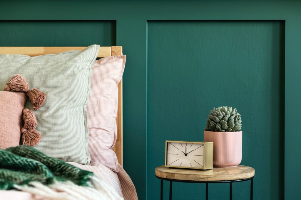 Teal Scandinavian Bedroom - decorating with clocks