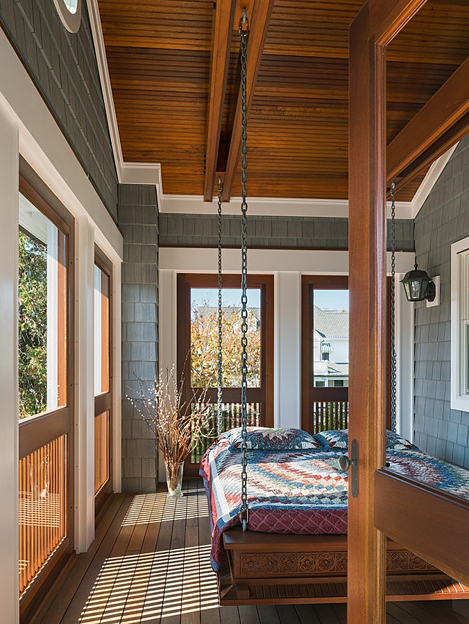 Hanging bed on a sleeping porch