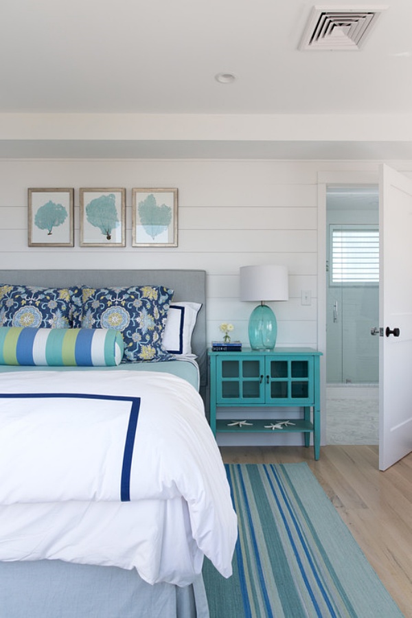 Blue and green beach style bedroom