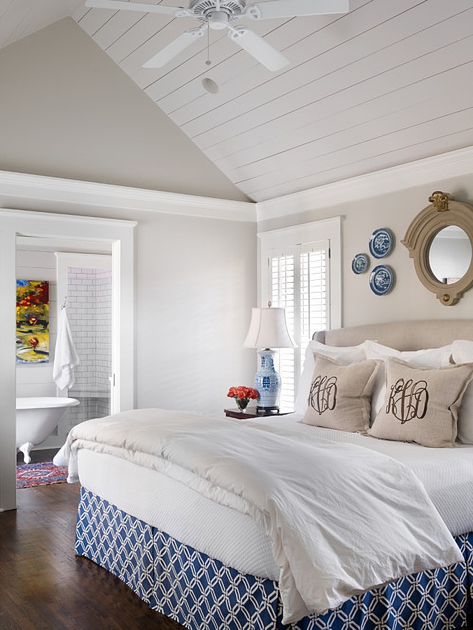 beach style bedroom in blue and white