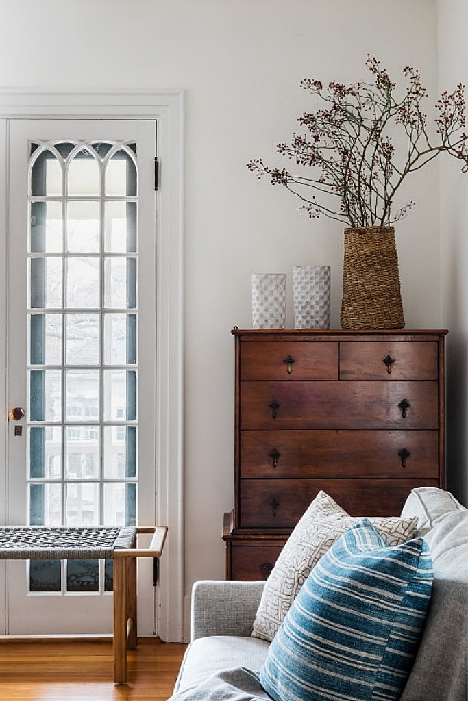 vintage dresser in living room