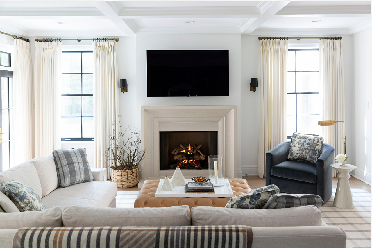 Modern traditional family room in traditional white house