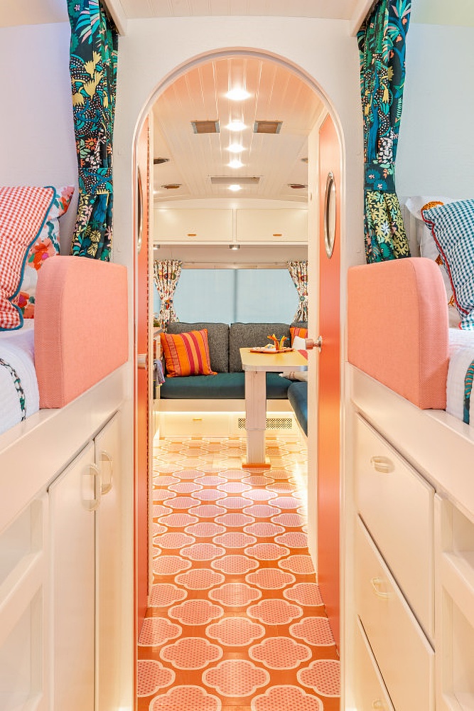 Colorful interiors of a newly renovated travel camper