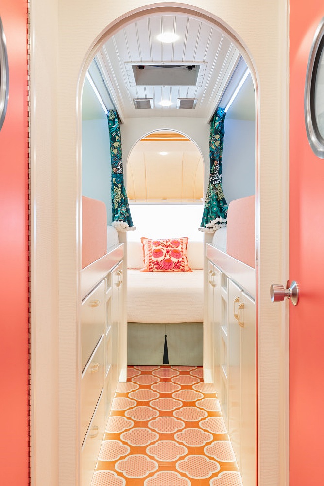 Pink and orange decorate a vacation Airstream
