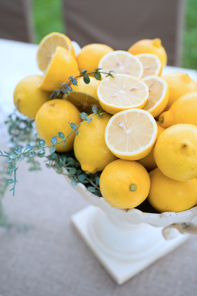 Pedestal bowl of lemons