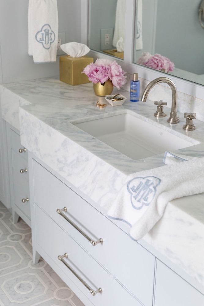 pale blue and white master bathroom