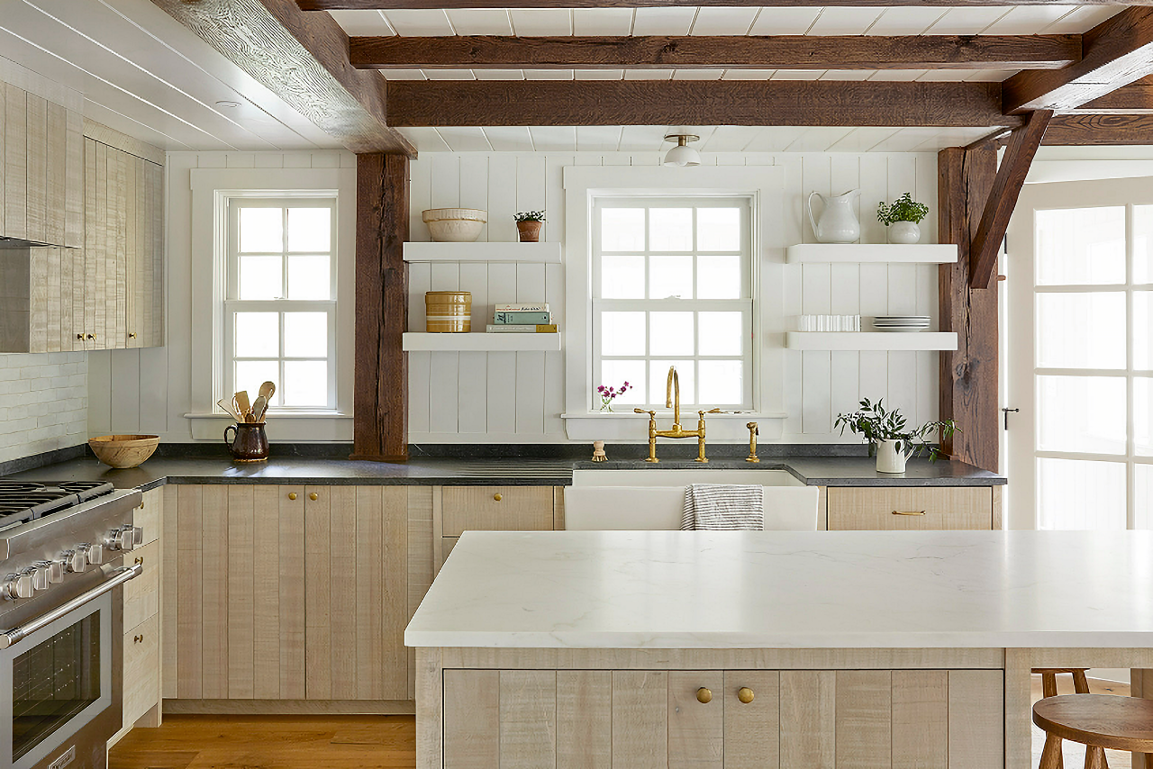 Timber frame kitchen in white and wood