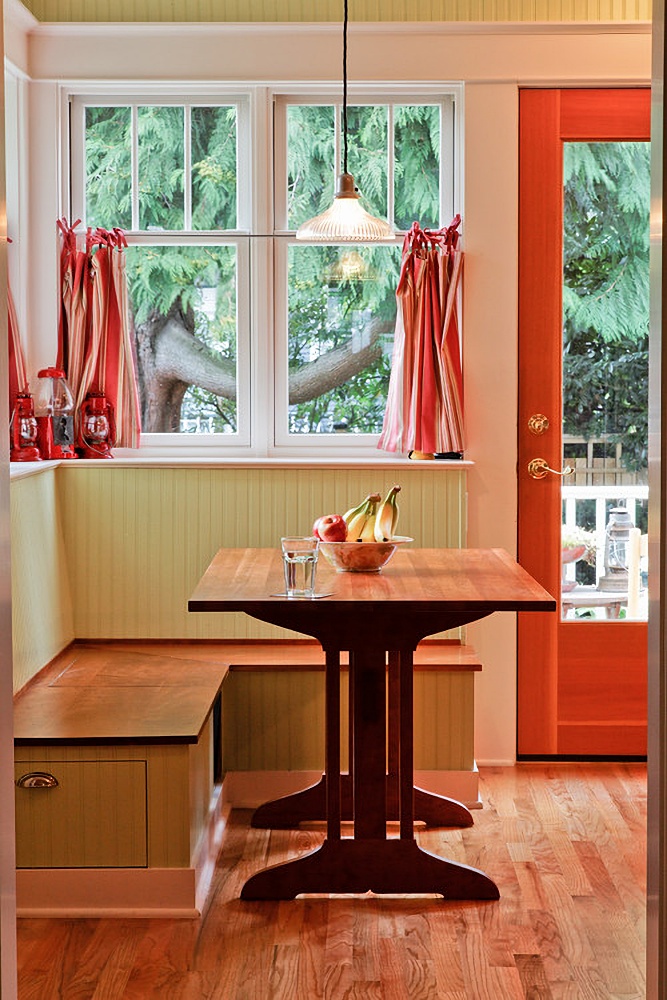 Country style kitchen with café curtains