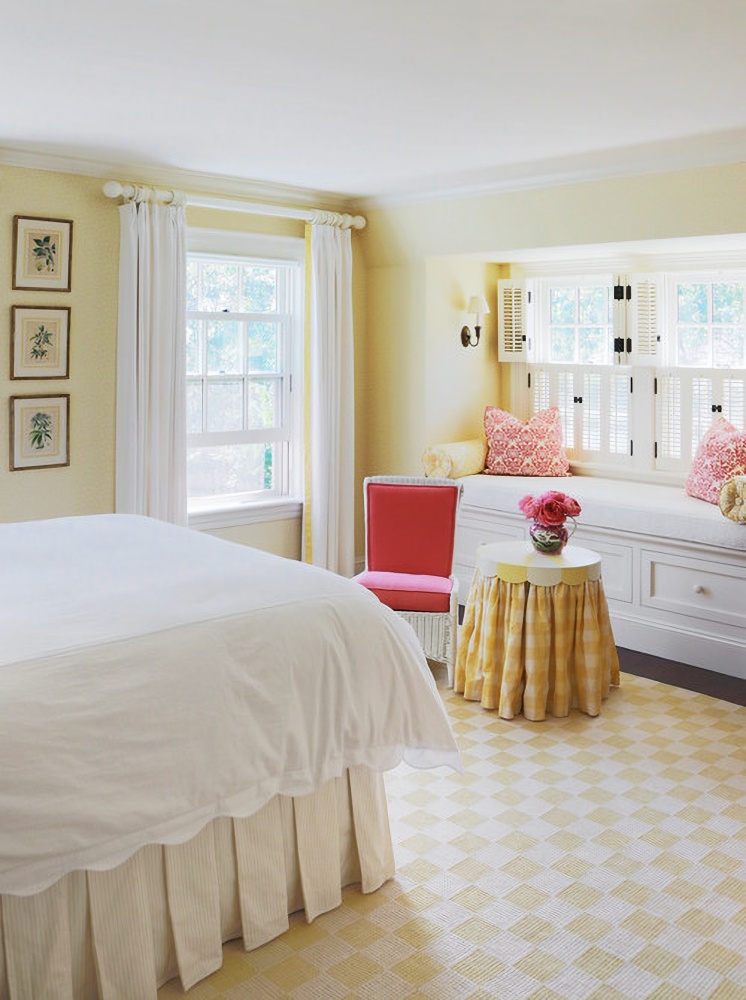 Pink and yellow bedroom in traditional styling