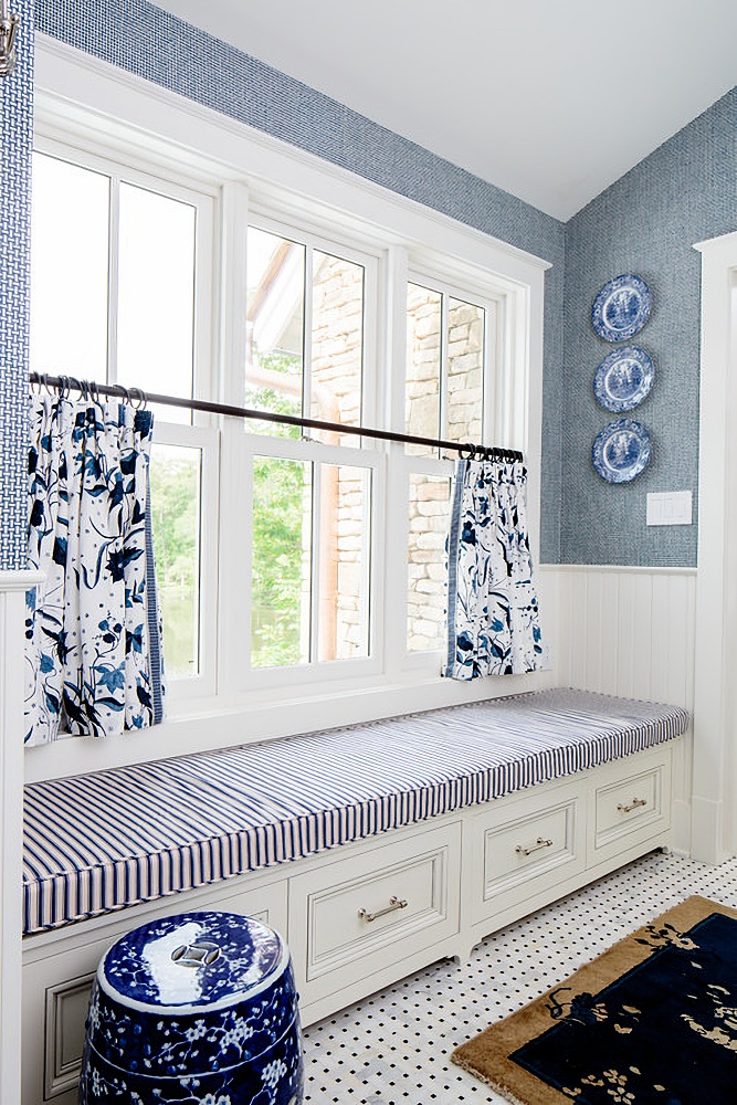 Blue and white traditional entryway