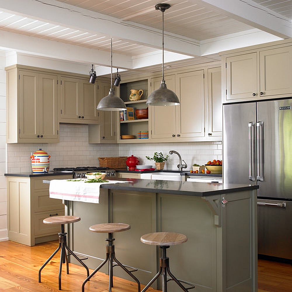 Taupe shaker style kitchen cabinets
