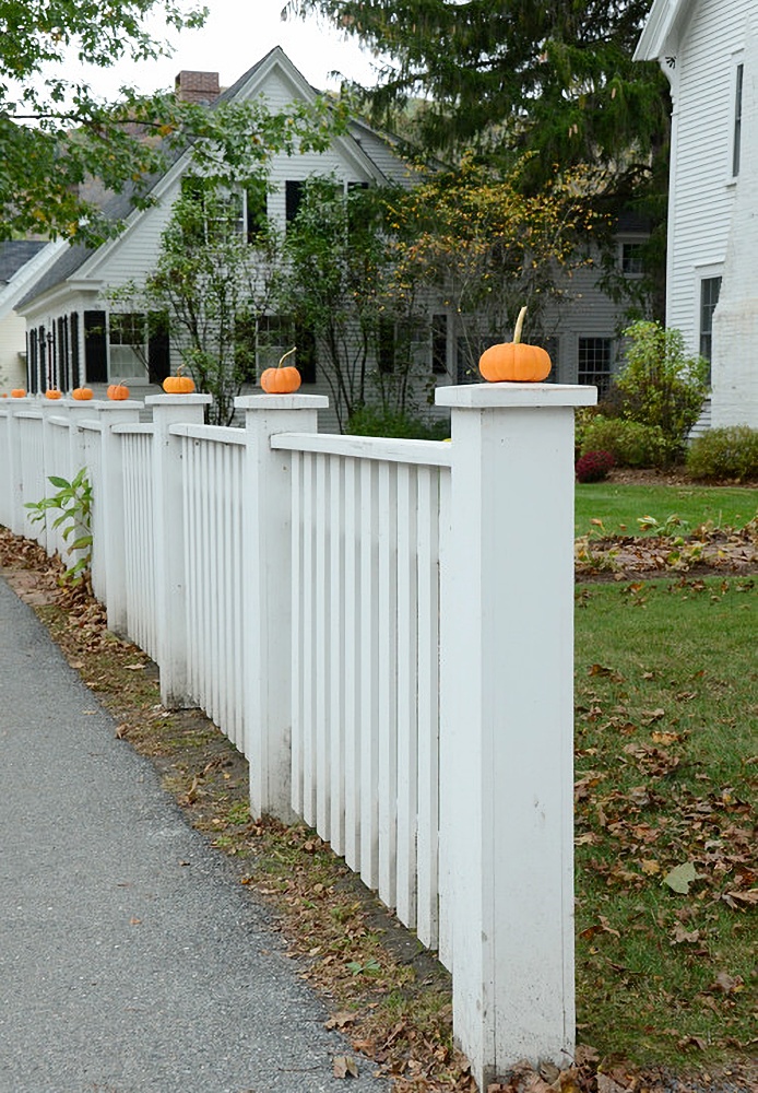 Pumpkins on fence posts