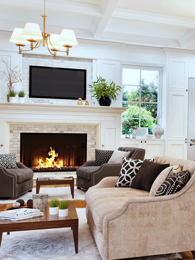 Transitional living room in neutral tones