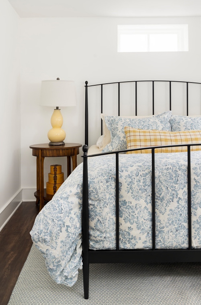 pale blue and yellow farmhouse bedroom