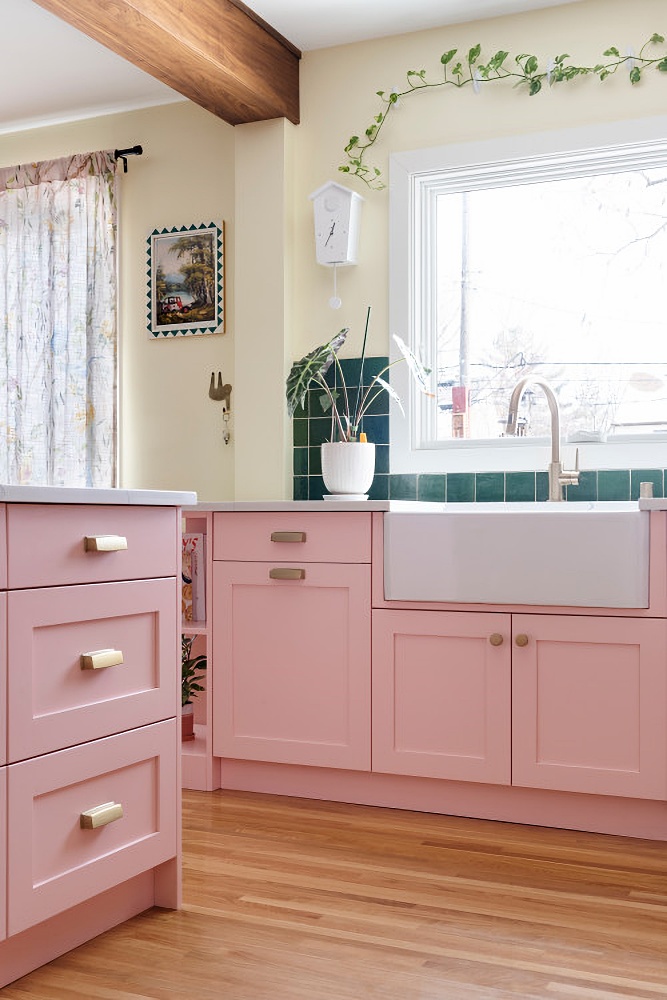 pink and green kitchen makeover