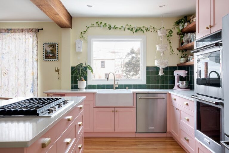 A Pretty Pink and Green Kitchen for the Daring Decorator