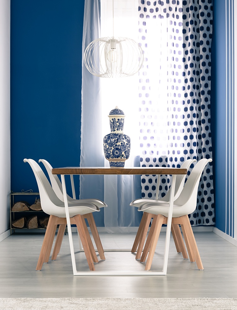 Blue and white modern dining room