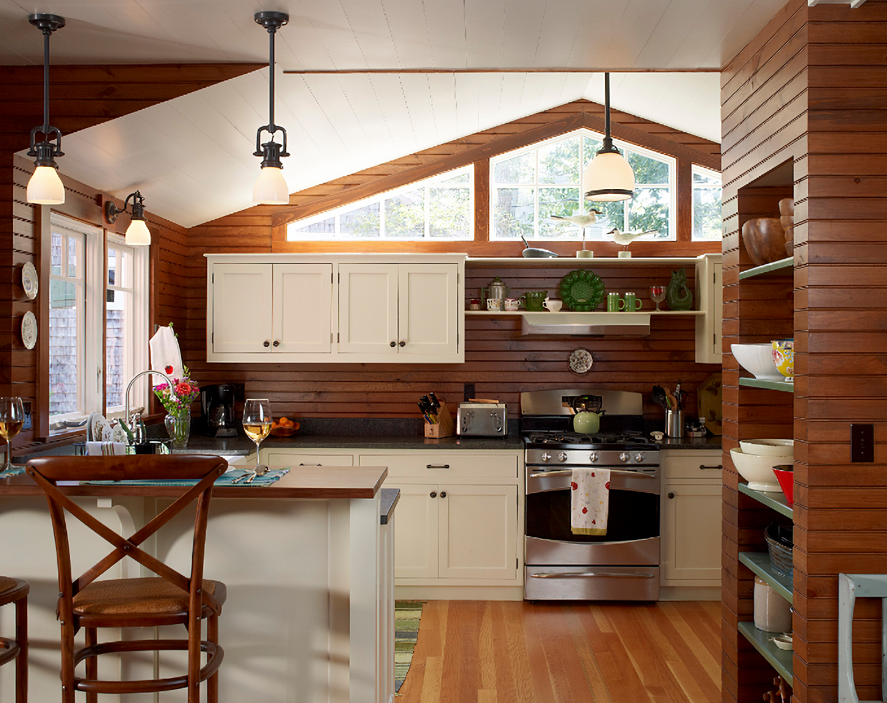 Cabin style kitchen in a Portland, Maine home