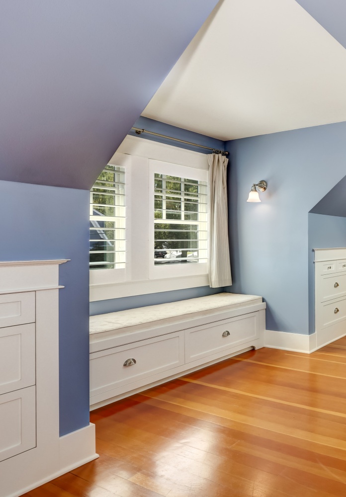 Pale blue craftsman bedroom