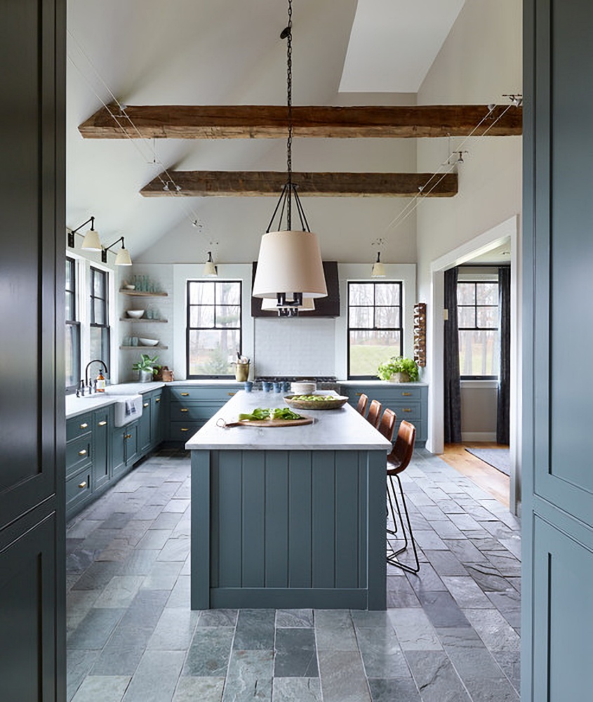 modern country kitchen in blue-gray