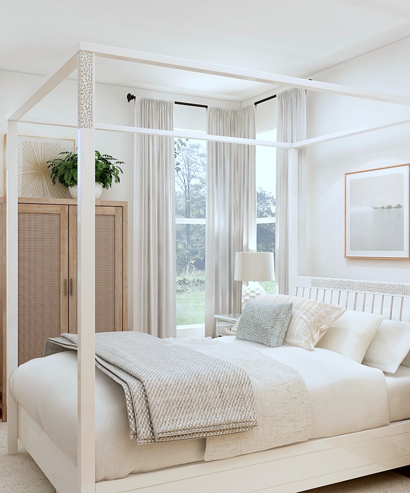 Transitional style bedroom with 4-poster bed