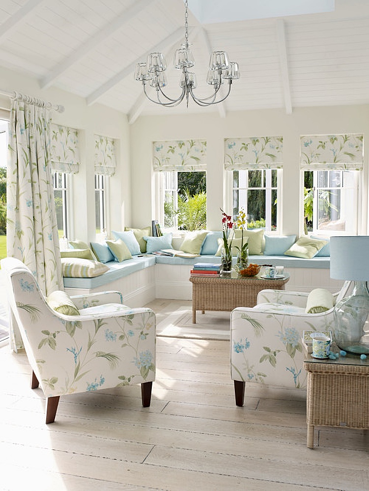 pale blue and green living room