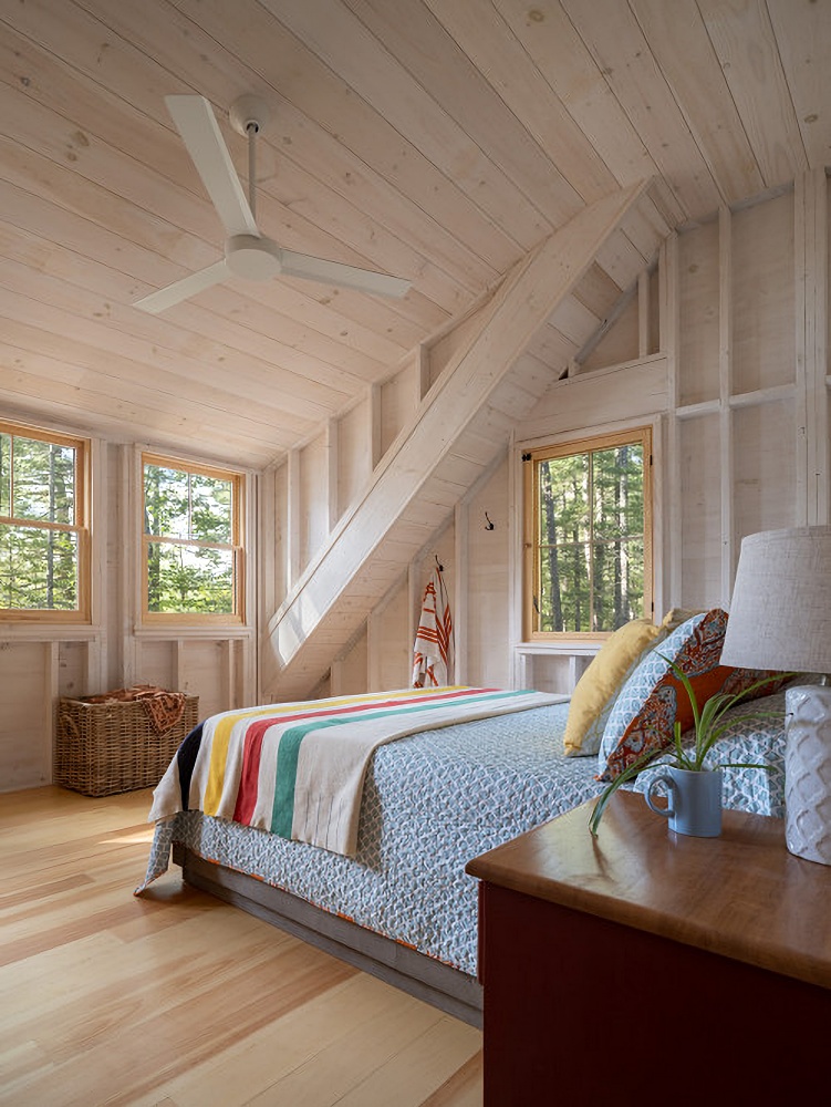 Camp style bedroom in a Maine cabin