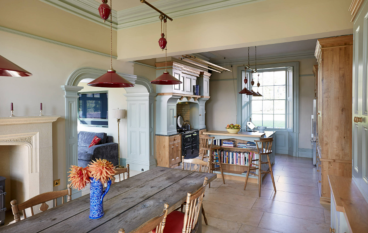 English style kitchen with painted cabinets