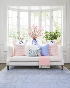 Pastel pink and blue living room