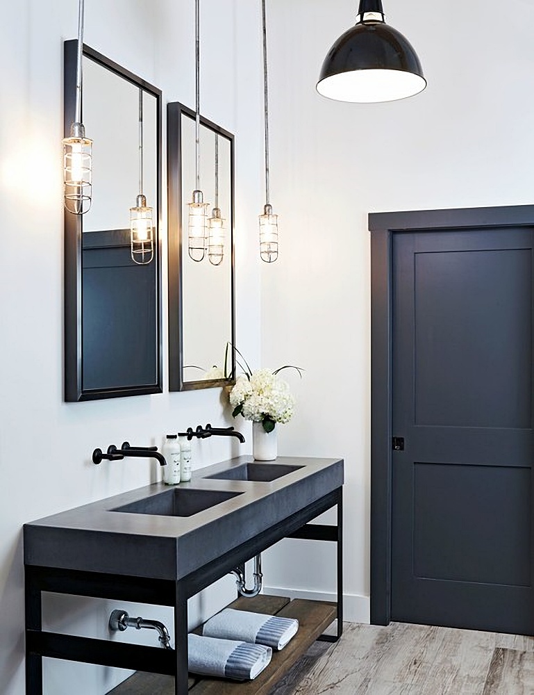 Industrial style bathroom with Edison lights
