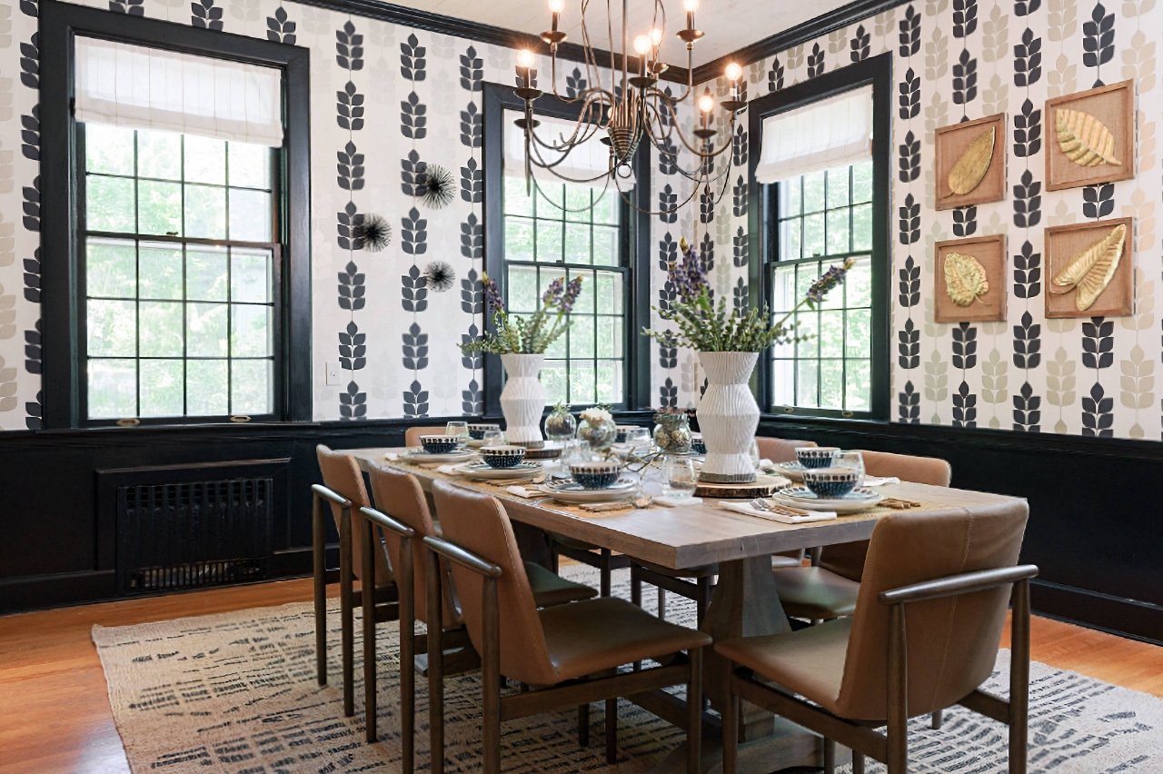 black and white modern farmhouse dining room
