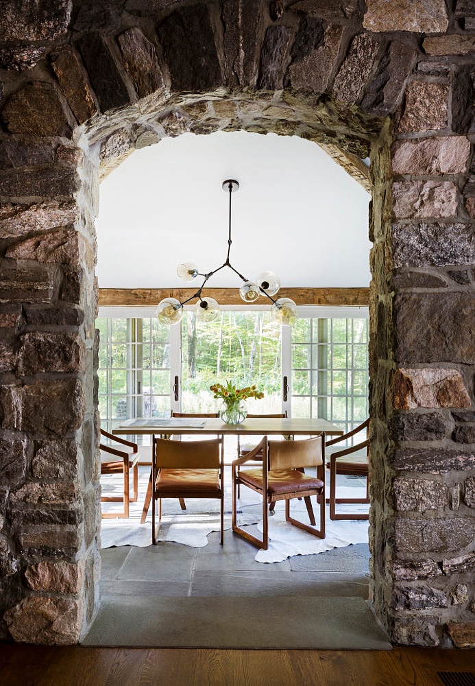 stone archway leading into dining room