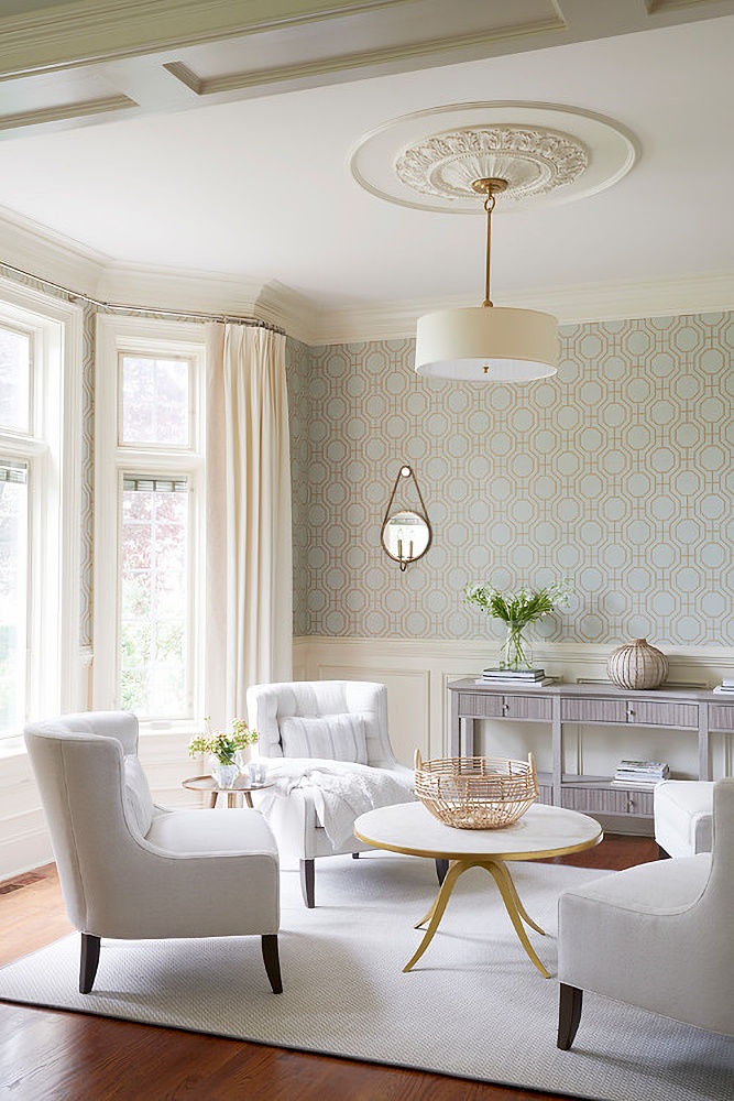 light and airy wallpapered sitting room