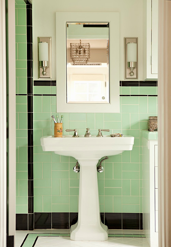 Vintage 1950s bathroom with green tile