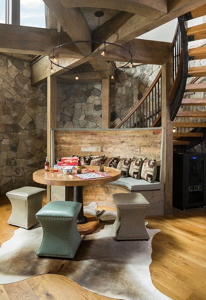 Rustic Colorado game room in ranch style home