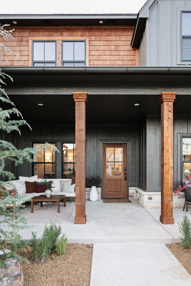 dark gray modern farmhouse porch