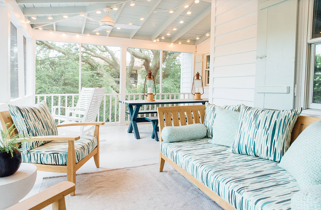 spacious screened-in porch in a beach bungalow