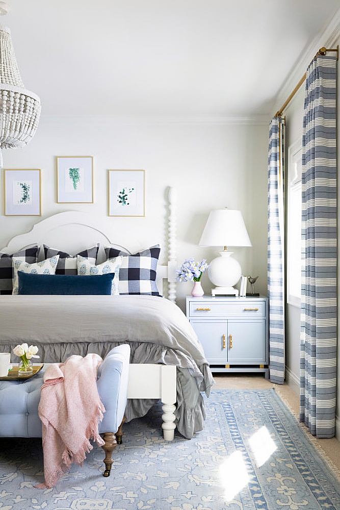 blue and white master bedroom