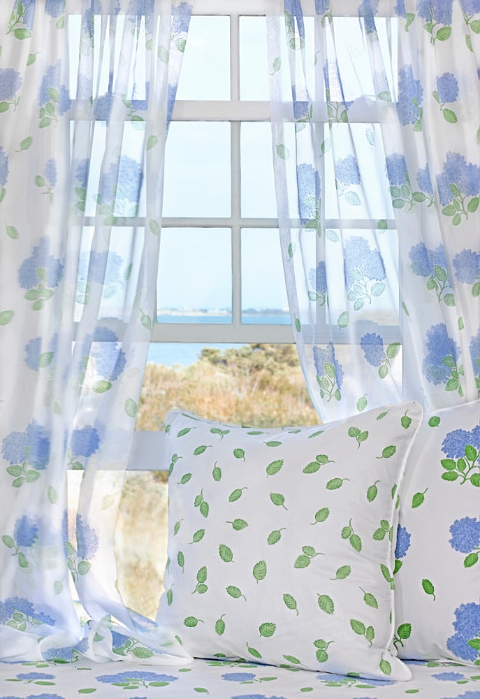blue and green patterns in coastal bedroom