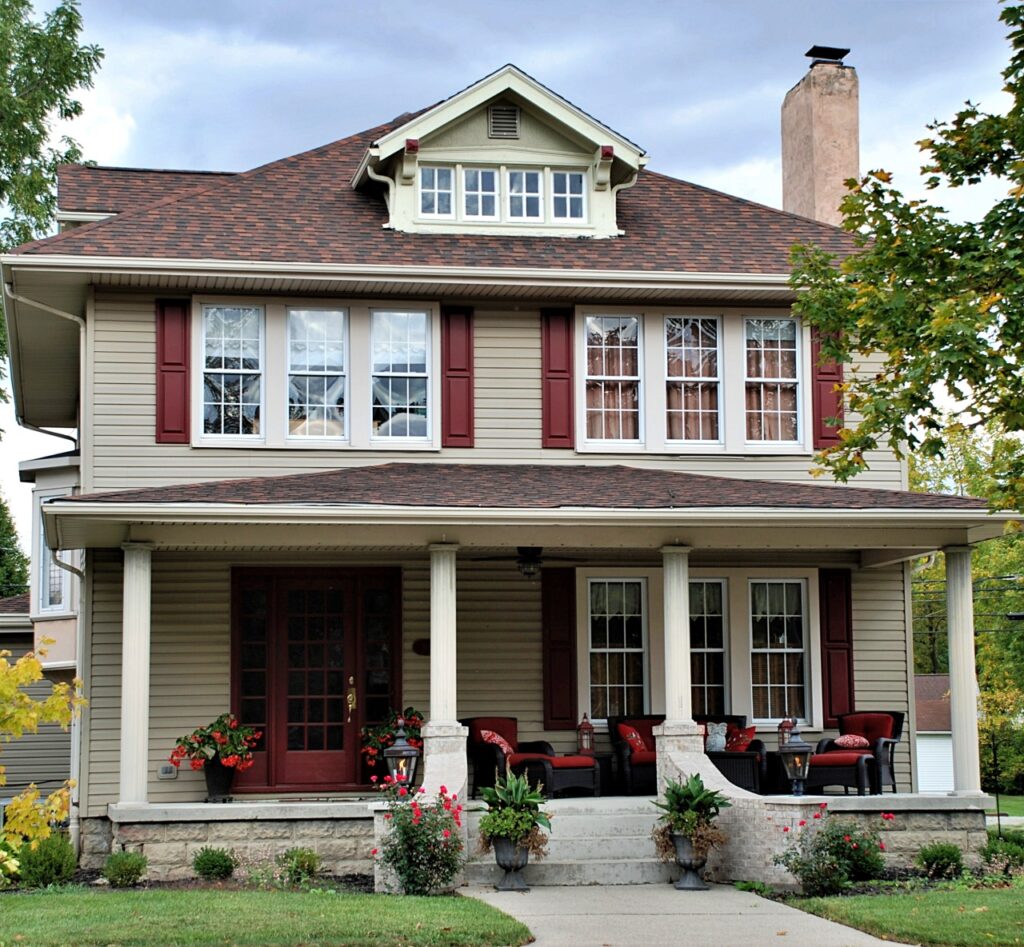 classic four square home with front porch