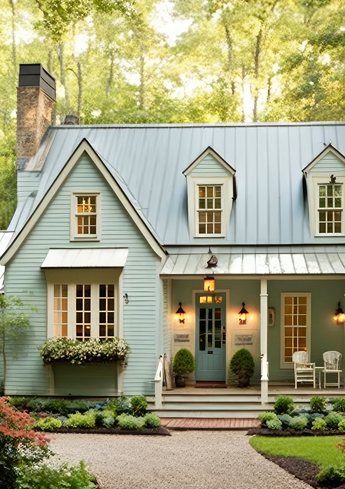 pale blue wooded cottage