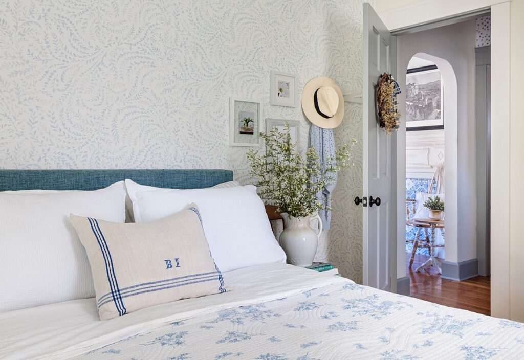 blue and white cottage bedroom