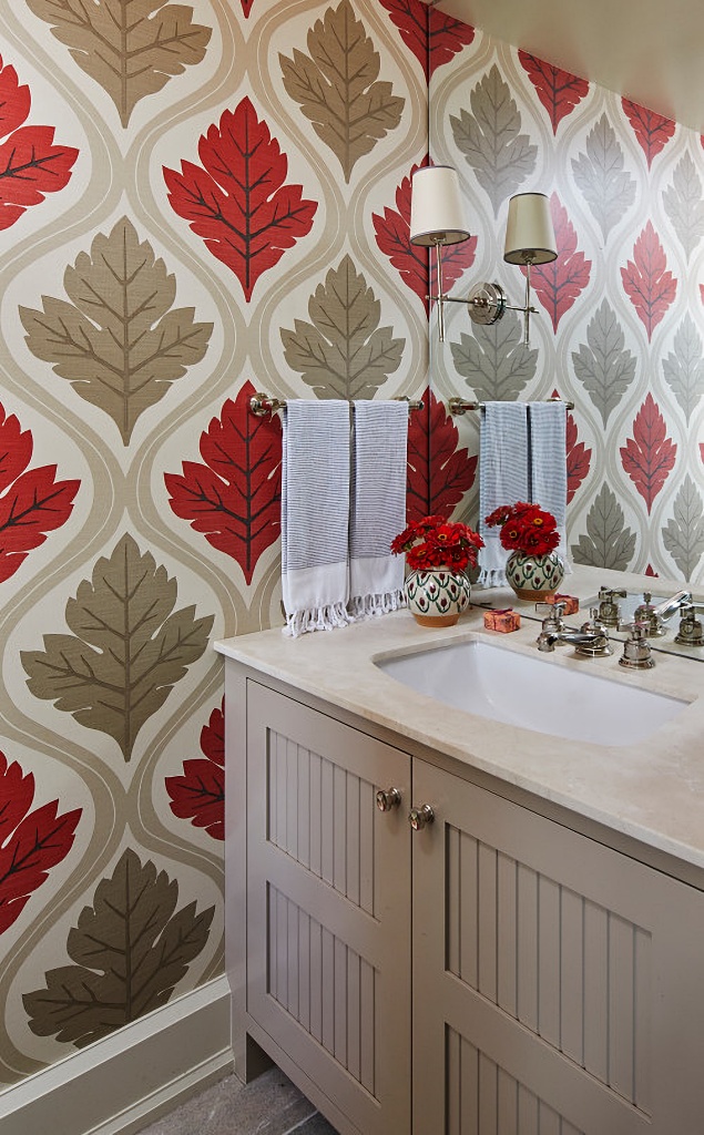red and tan powder room