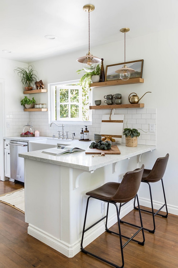 White and wood cottage kitchen