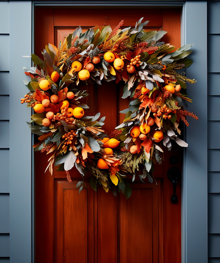 Autumn wreath on front door