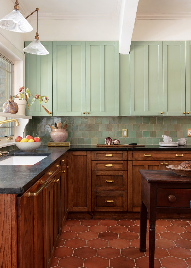 armários de cozinha verde claro