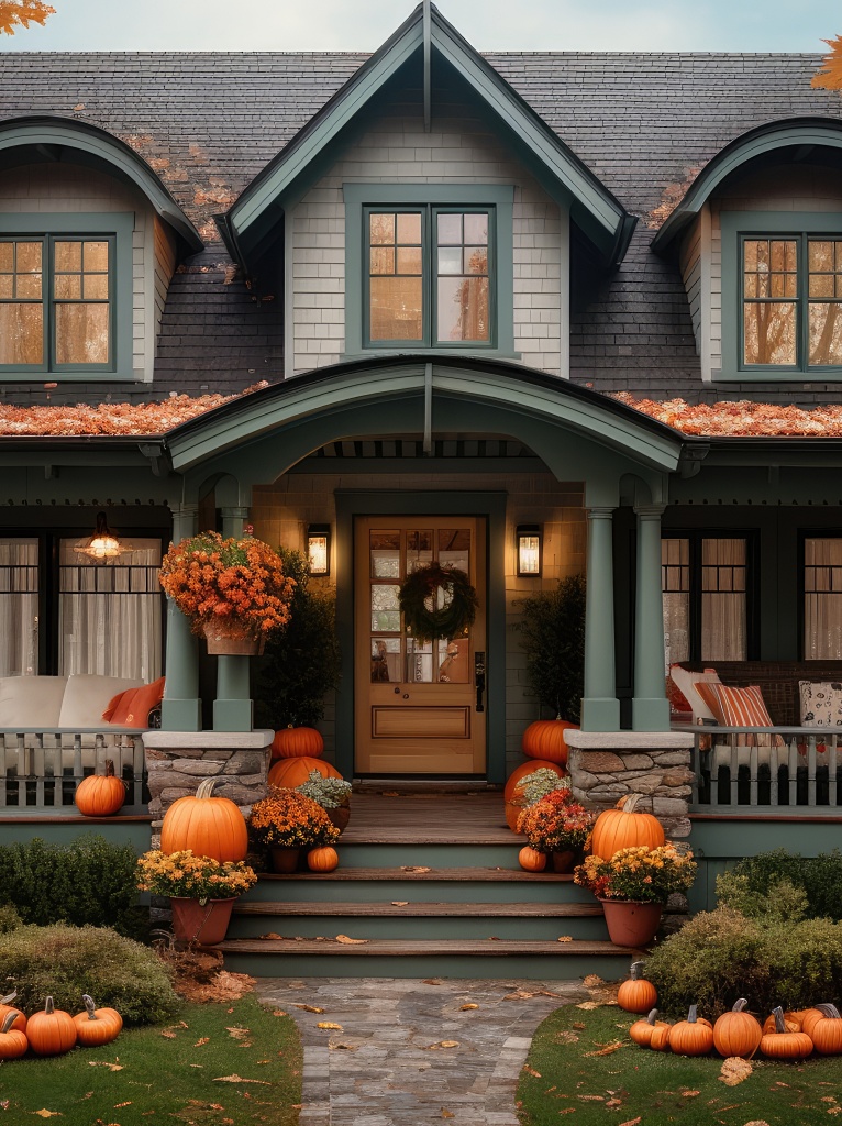 Cute and cozy cottage with fall decorations